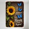 Rustic Sunflower Butterfly Metal Tin Sign Inspirational 'Every Day Is a New Beginning' Vintage Farmhouse Wall Decor for Home Caf