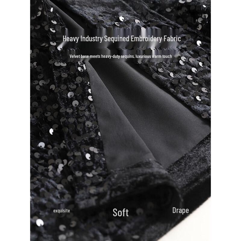 Women's Sparkling Sequin Velvet High-Waist Midi Skirt