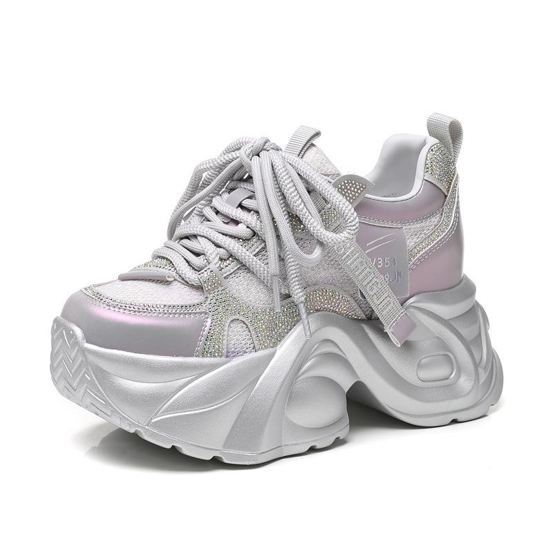 0098-188 Thick-soled inner height increase mesh breathable explosive dad shoes women's 2025 autumn muffin soft-soled casual shoes