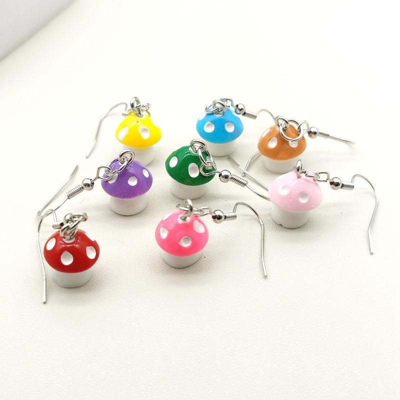 Small Mushroom Shaped Dangle Earrings Cartoons Cute 8 Colors Handmade Drop Earrings For Women Girls Jewelry Lovely Funny Gifts