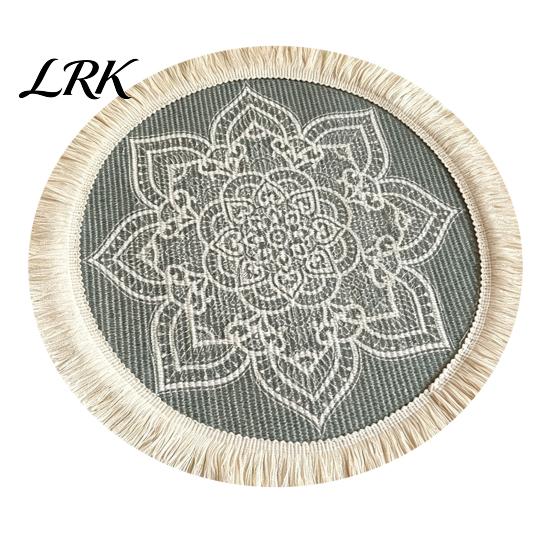 Pastoral Home Decor Mats Vintage Round Coasters, Cotton Linen Placemats, Soft Jute Rustic Style Coasters Tassels Drink Mats, Handwoven Table