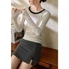 Women Polka Dot Color Block Long Sleeve Slim Fit Vintage Bottoming T Shirt