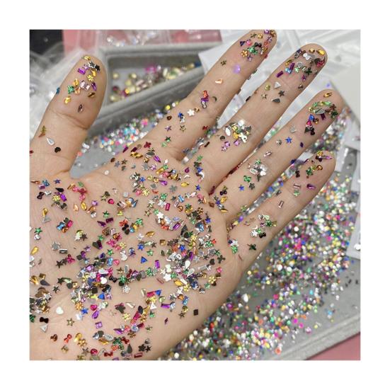 1000Pcs/Set Nail Art Rhinestone Acrylic Assorted Mini Star Love Heart Waterdrop Flower Geometric Shape Charm DIY Nail Decoration Accessories