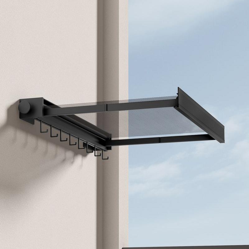 Invisible Folding Clothes Drying Rack Foldable Clothes Hat Rack with Hooks Punch/Punch-free Space-saving for Bathroom Balcony Black 45cm