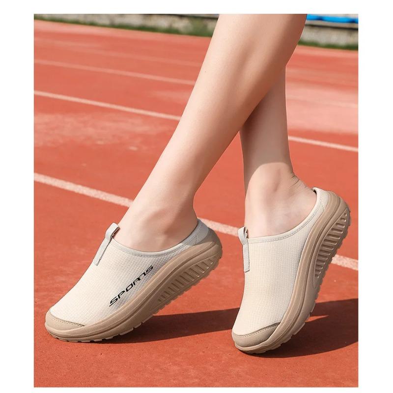 Summer Outdoor Anti Slip Women Casual Shoes Mesh Breathable Soft Comfortable Flat Slippers Thick Bottom