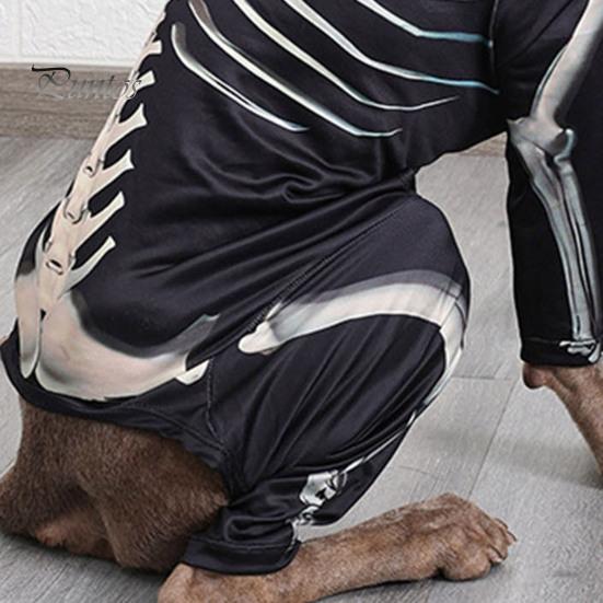 Dog Costume for Halloween Skeleton Costume, Print Four-legged Outfit, Spooky Breathable Pet Clothing All Sizes Cool Pullover Shirt Party Cosplay