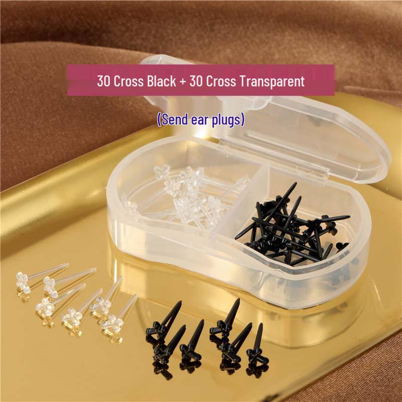 Transparent Ear Piercing Studs with Backs, 2-Compartment Box for Healing Women’s Earrings, Plastic Sticks