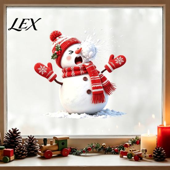 Snowball Fight Theme Stickers Christmas Snowman Static Window Cling, Funny Sticker, Reusable Easy Apply Glass Cling Xmas Decal for Home Shop