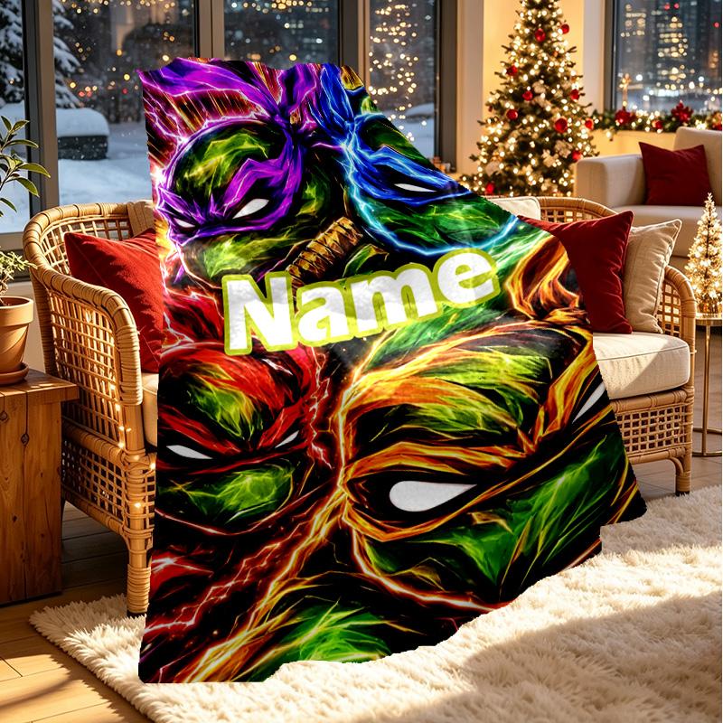 Custom Name Personalized Teenage Mutant Ninja Turtles Print Blanket, Home Decor, Bedroom, Sofa, Camping, Couch, Gifts for Birthday Christmas