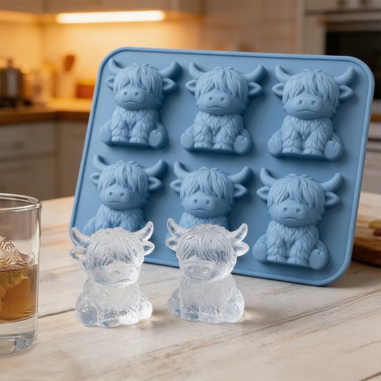 Highland Cow Ice Cube Mold Silicone Ice Cube Tray for Whiskey Glasses Large Animal Shape Slow Melting Ice Cubes Maker Fun Party Drink Accessory