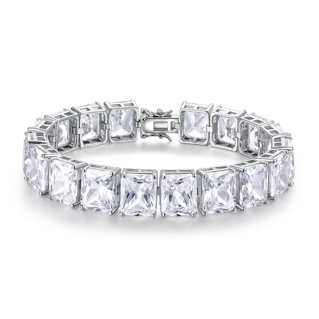 A new tennis bracelet copper inlaid zircon plated 18k gold rectangular zircon high-end jewelry, popular