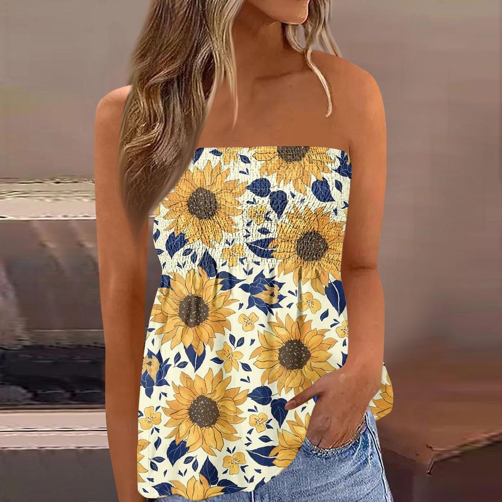 Tube Tops For Women,Cute Sexy Off Shoulder  Print Sleeveless T-Shirt