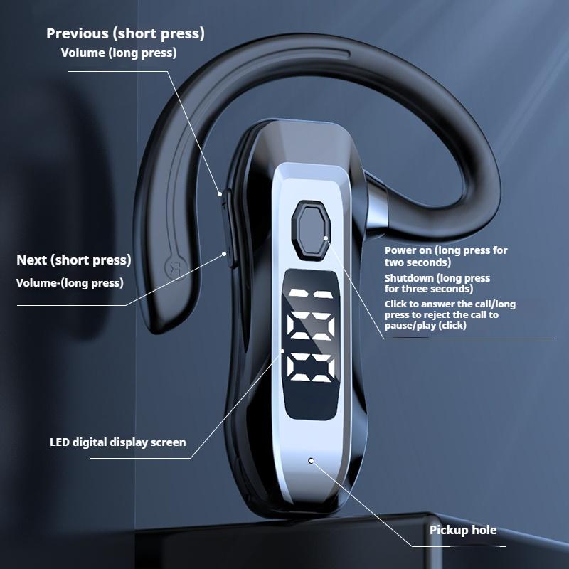Single Ear Wireless Headphones, Business Driving Headphones, Noise Cancelling Headphones, Sports Ear Hanging Headphones, Long Battery Life, Unisex