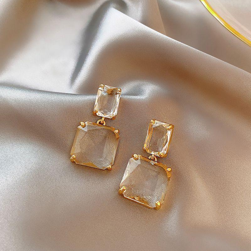

Earrings Cold temperament Fashion geometric square crystal glass stud earrings
