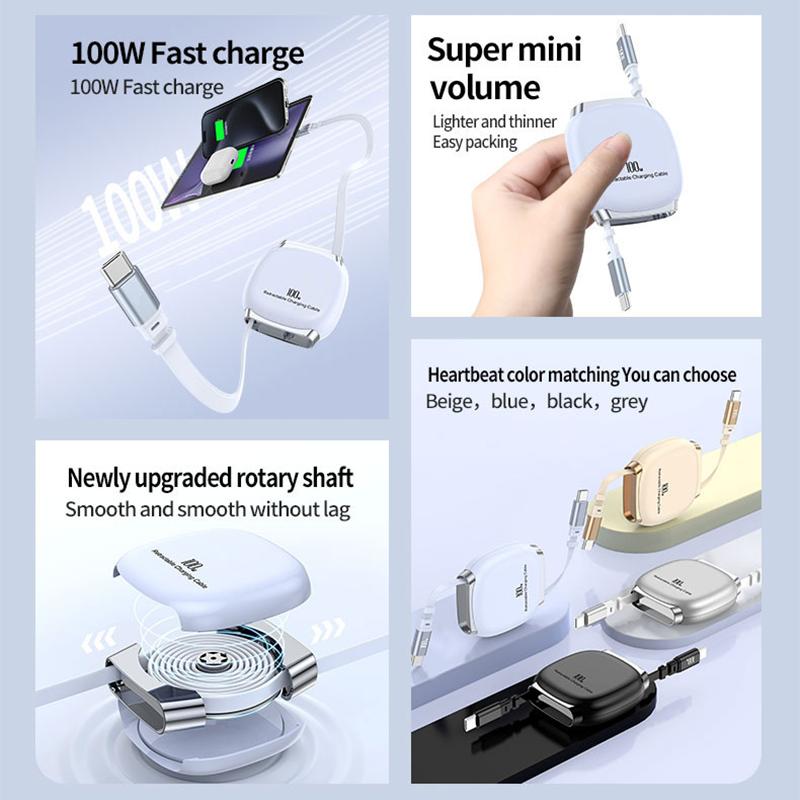 VAORLO Retractable 100W Fast Charging Cable Type C Data Cable For iphone 15/16series Samsung Laptop Tablets PD 3.0 Fast charging