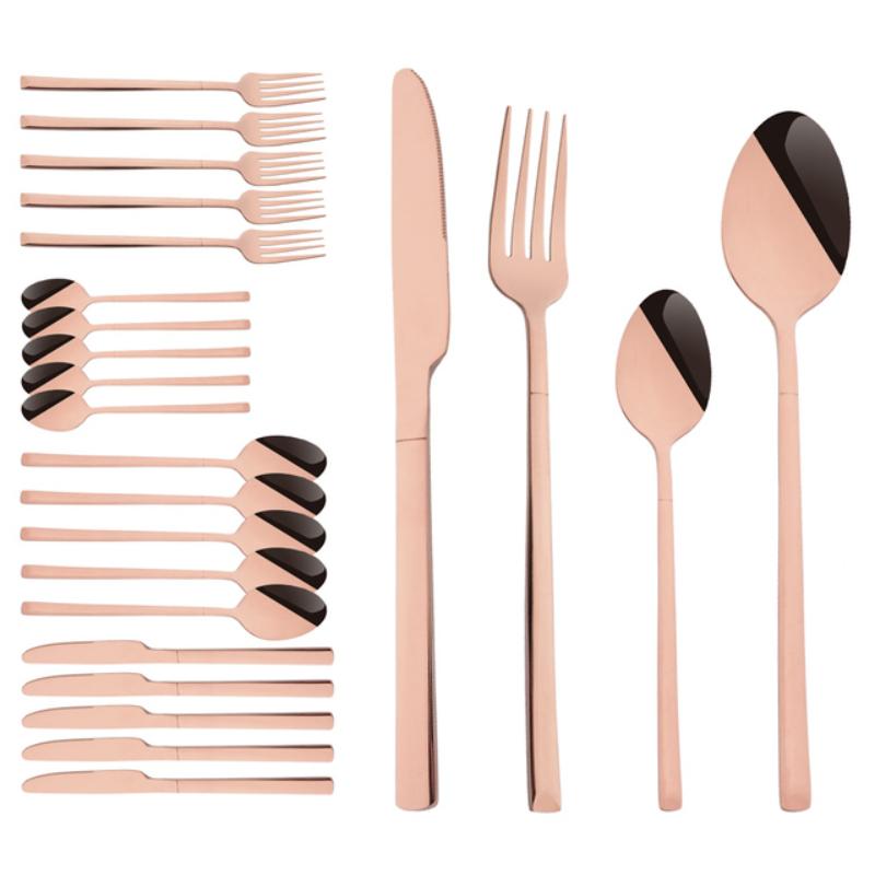 24 ks Moderní jídelní sada Nerezová sada nádobí Modrá Zlatá Nůž Vidlička Lžíce Čajová lžička Kuchyňská sada příborů