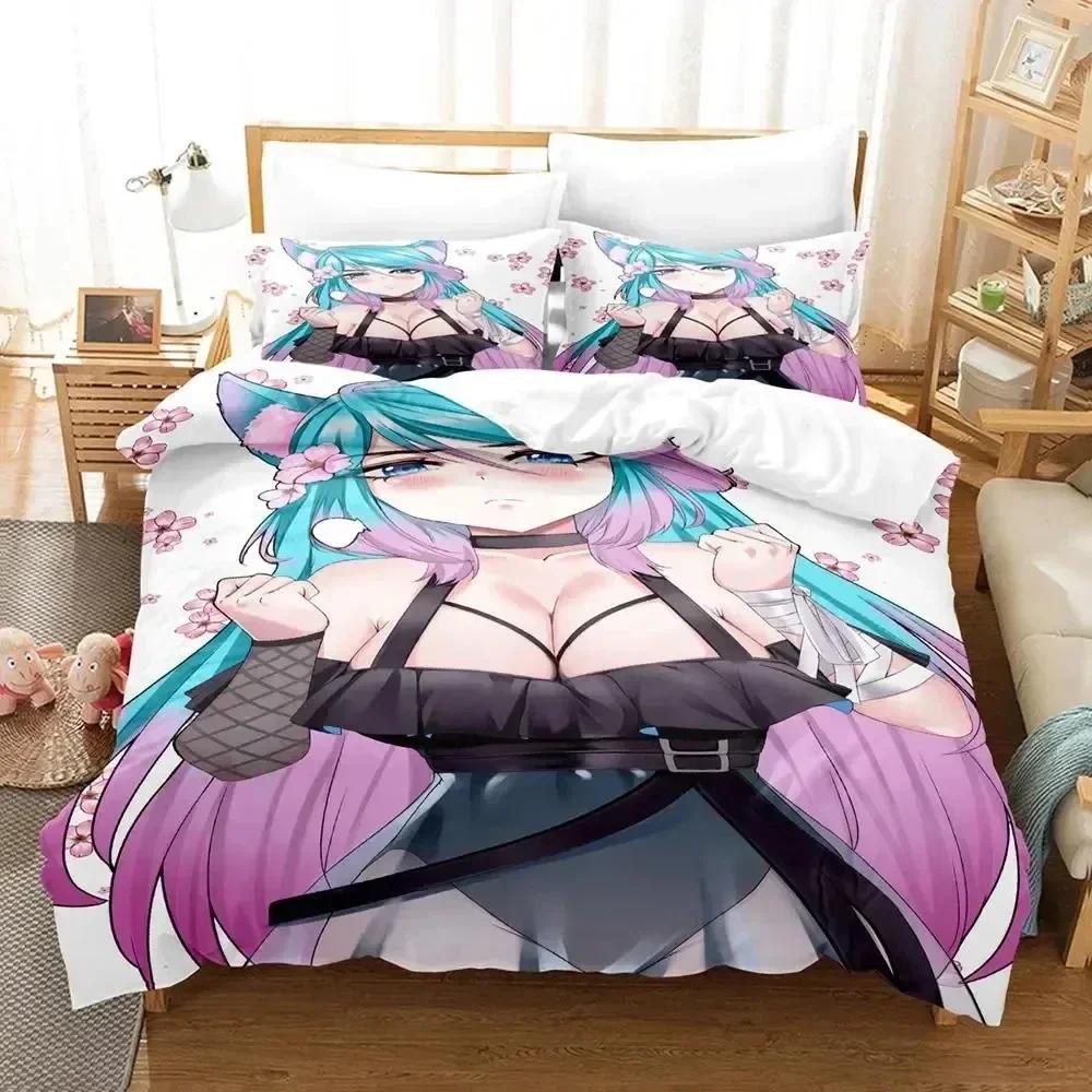 Anime Sexy Girls Silvervale Bettwäsche-Set Bedruckt mit Kissenbezug Bettdeckenbezug Weich Queen King Size Bettwäsche Zuhause Jungen Erwachsene