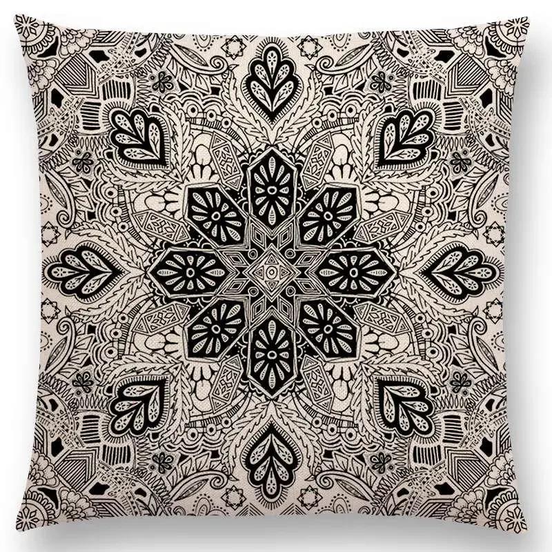 New Boho Art Flower Gorgeous Floral Diamond Doodle Botanical Geometry Mandala Decorative Pattern Cushion Cover Throw Pillow Case