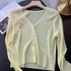 Women's Ice Silk Cardigan - Lightweight, Versatile, Sun Protection, Short Knitted Coat for Spring & Autumn, Hollowed-Out Design.
