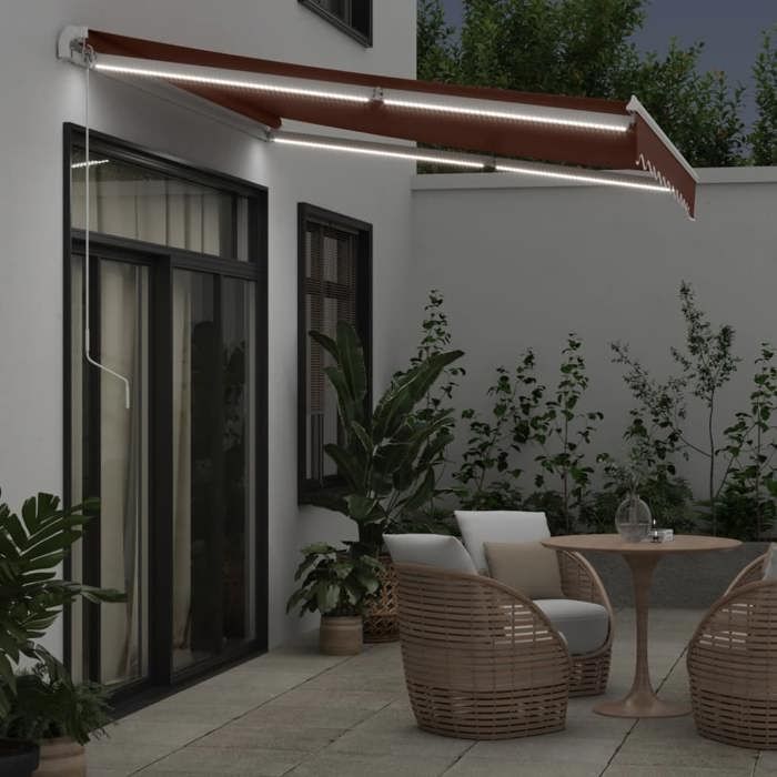 VidaXL Auvent manuel rétractable avec LED marron 300x250 cm 3215374