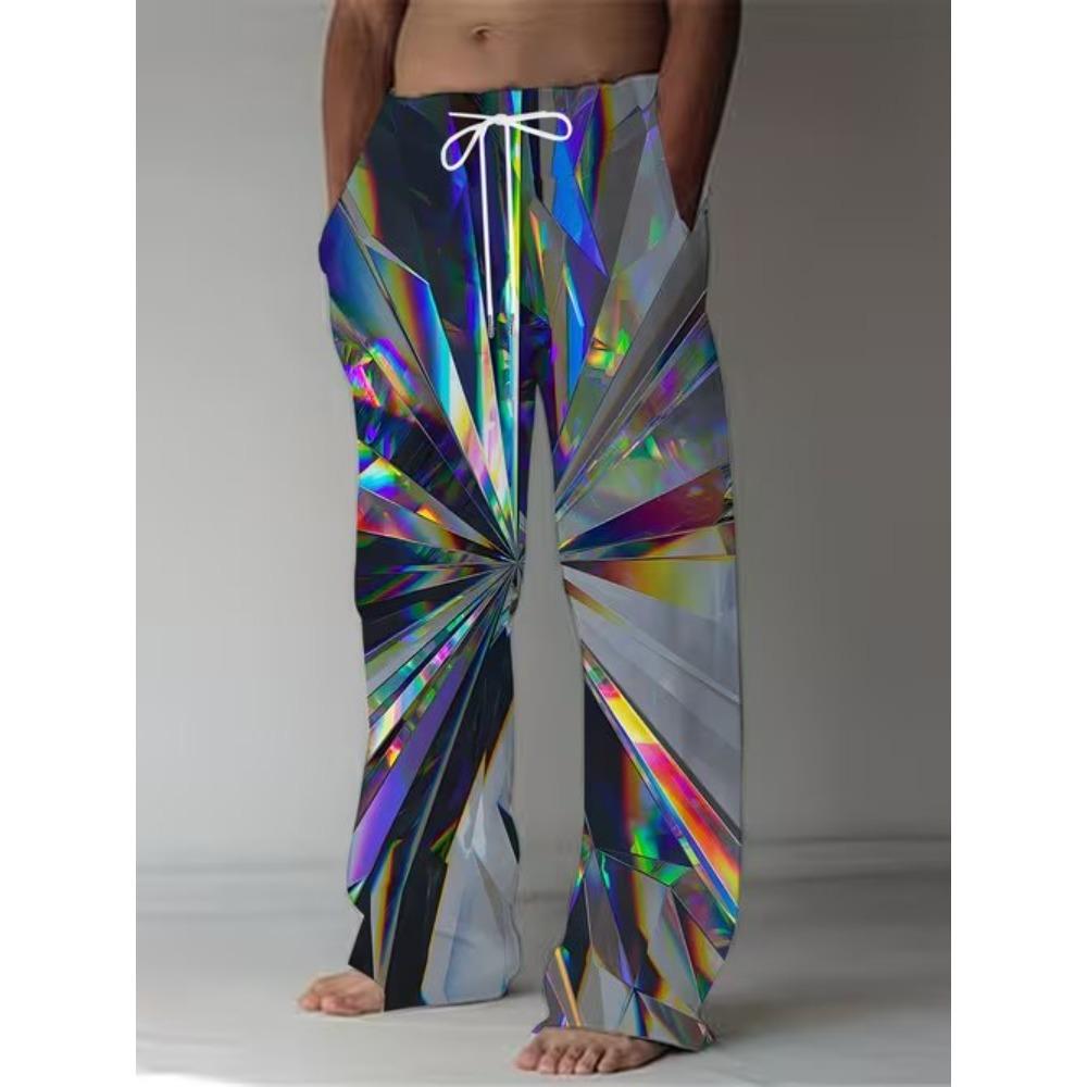 Men's 3D Abstract Pattern Printed Baggy Casual Trousers, Elastic Drawstring Waist with Pockets, for Spring Summer Home Outdoor Vacation