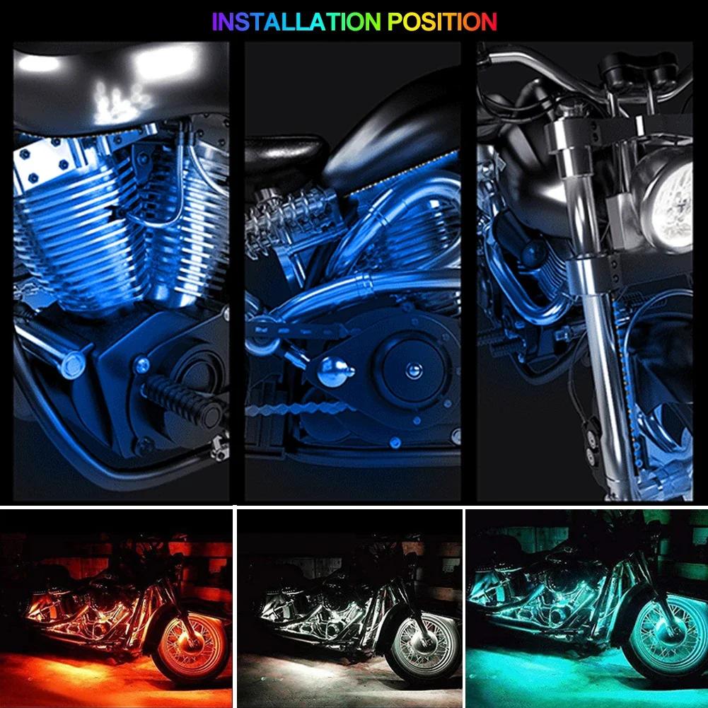 Motosiklet Bir Çekme On İki Bluetooth APP Atmosfer Işığı LED Ses Kontrollü Müzik Renkli Dekoratif Işık Çubuğu Evrensel