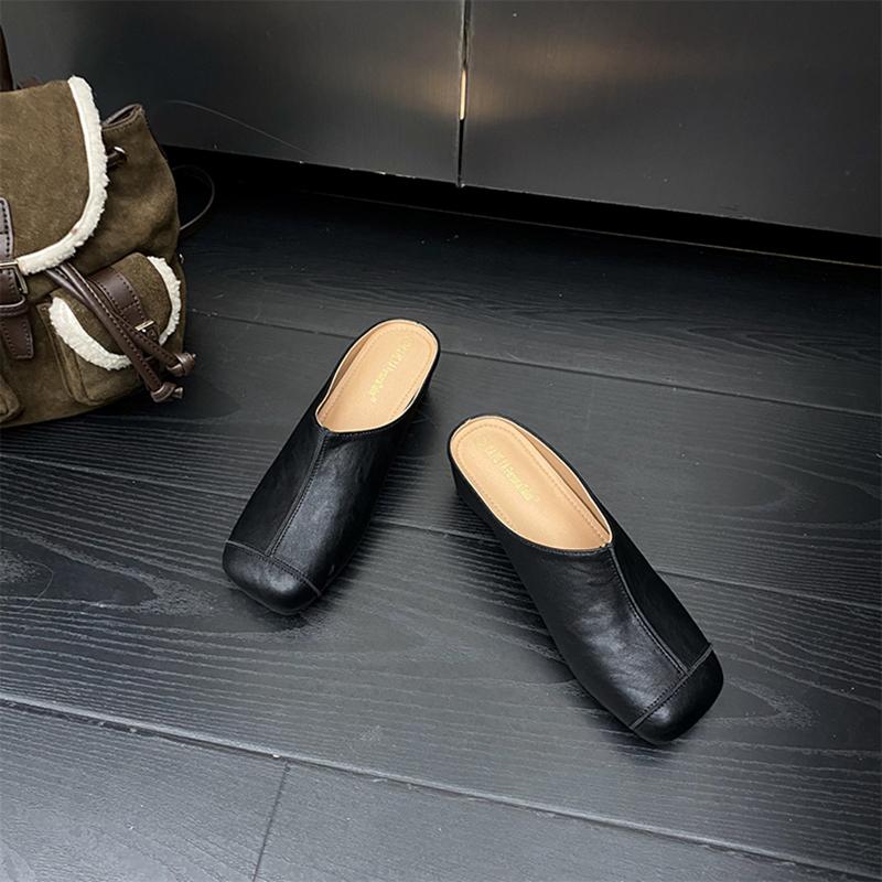 Fashion 2025 NEW Summer High Heels PU Shoes For Women Covered Toe Casual Pumps Women Sandals Daily Walk Slippers Mules Slip-On Heels