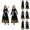 European Medieval Queen Costume With Green Velvet Cotton Fabric For Halloween Cosplay Party