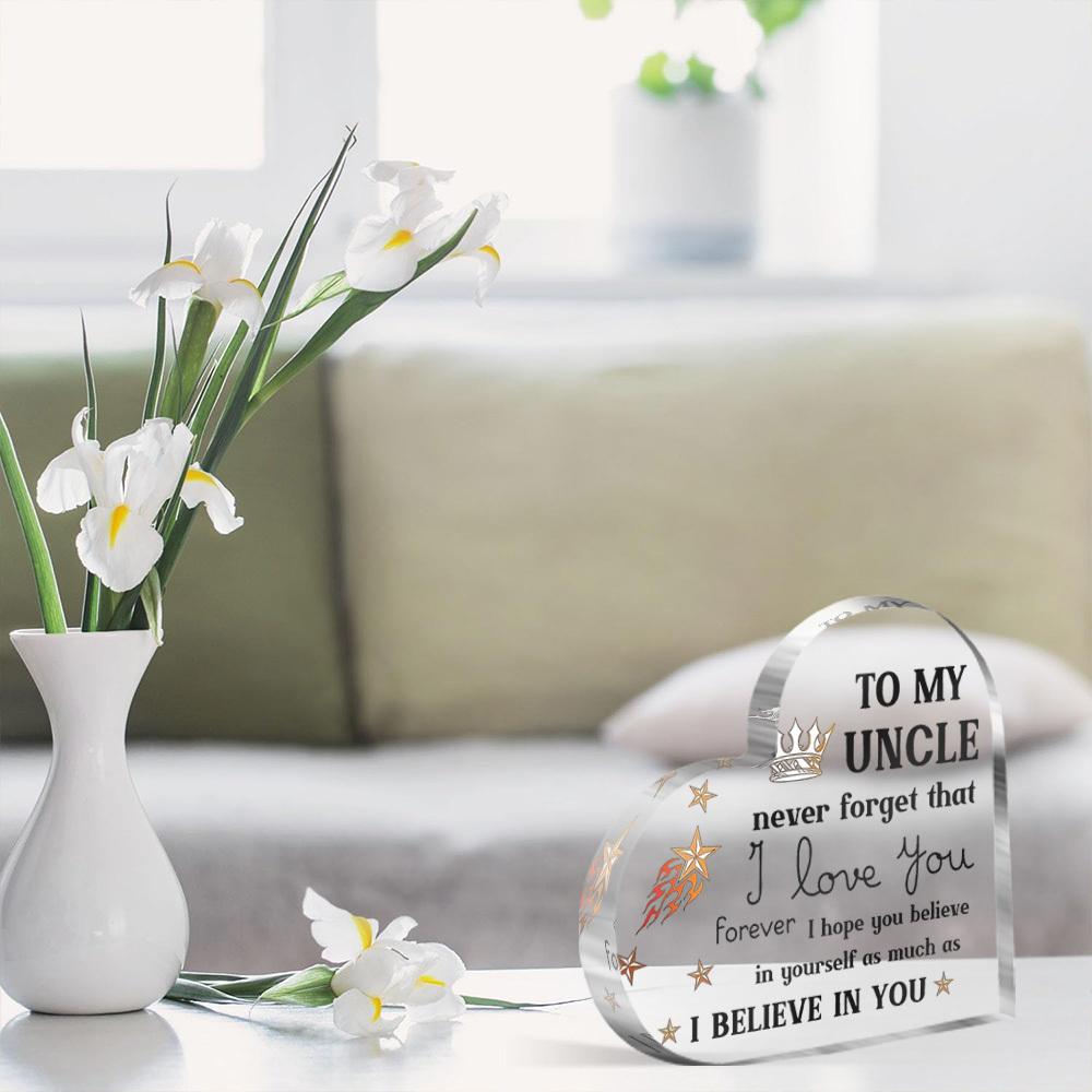 Heart-Shaped Decorative Ornament - "To My Uncle" Engraved, Modern Style, Tabletop Mounting, Multipurpose Use, Ideal for Father'S Day & Christmas Gift