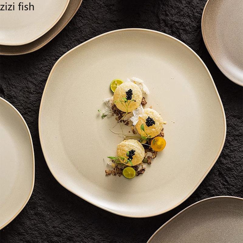 Vintage Ceramic Dinner Plate Creative Irregular Dessert Plate Snack Plate Pasta Sushi Plates Restaurant Specialty Tableware