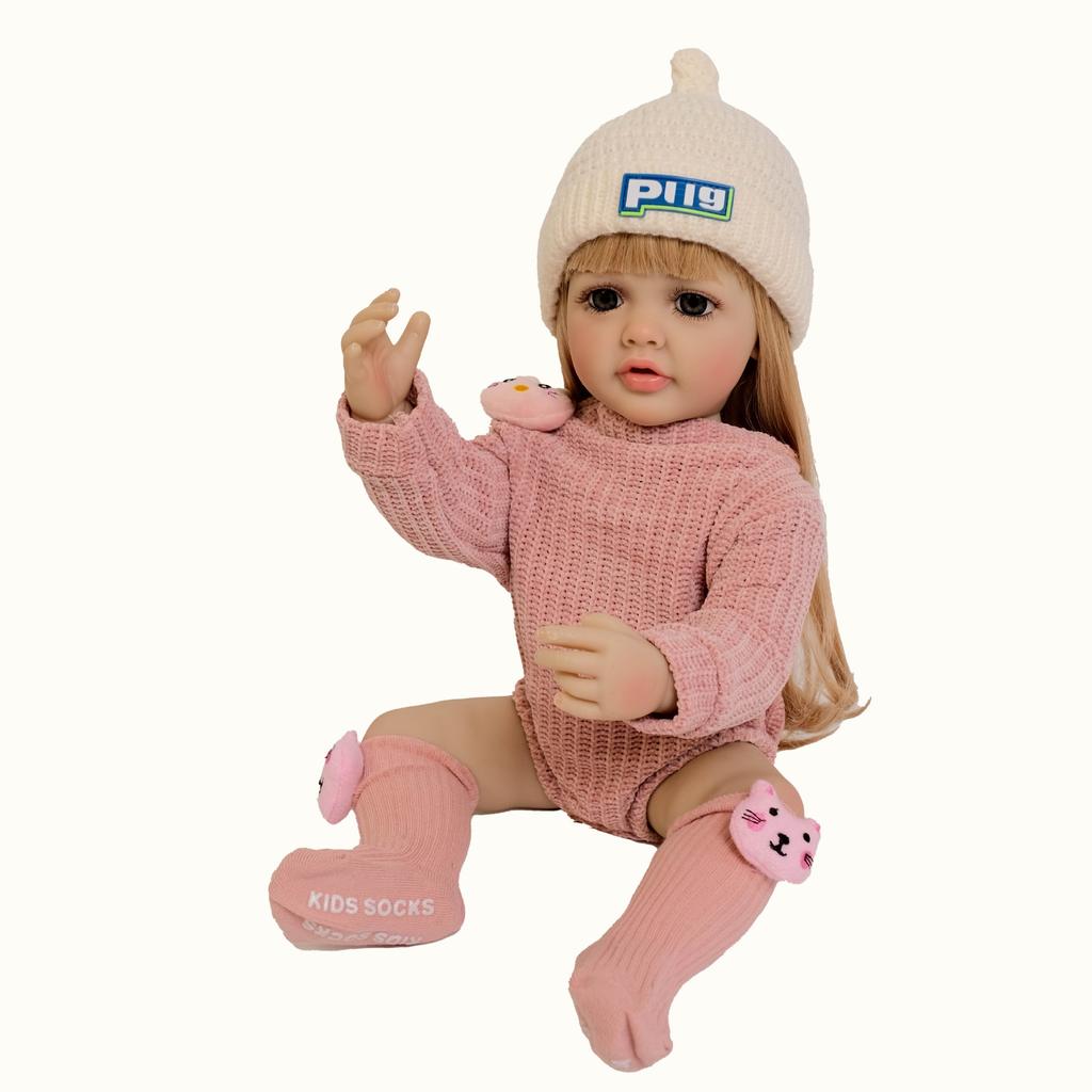 55cm Beautiful Reborn Baby Doll Betty Realistic Baby Girl Doll with Pasted Long Hair Children Play House Doll Toys for Kids Toddler Birthday Xmas Gift