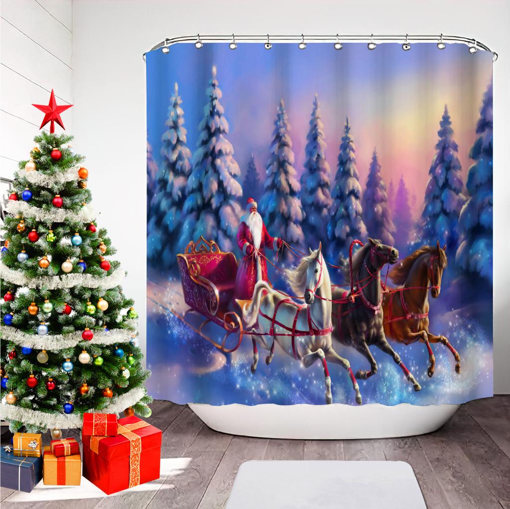 GAEChristmas Printed Bathroom Shower Curtain Snowman Santa Claus Waterproof Polyester Curtain Home Decoration Window Christmas
