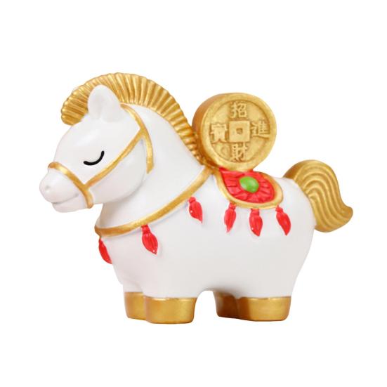 Yousheng Chinese Style Horse Statue Golden Ingot Lucky Bag Persimmon Copper Coin Cartoon Pony Figurine Desktop Feng Shui Decoration Ornament