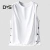 Men Vest Sleeveless Round Neck Loose Fit Tank Tops with Side Buckles Closure Solid Color Casual Tops Summer Wear