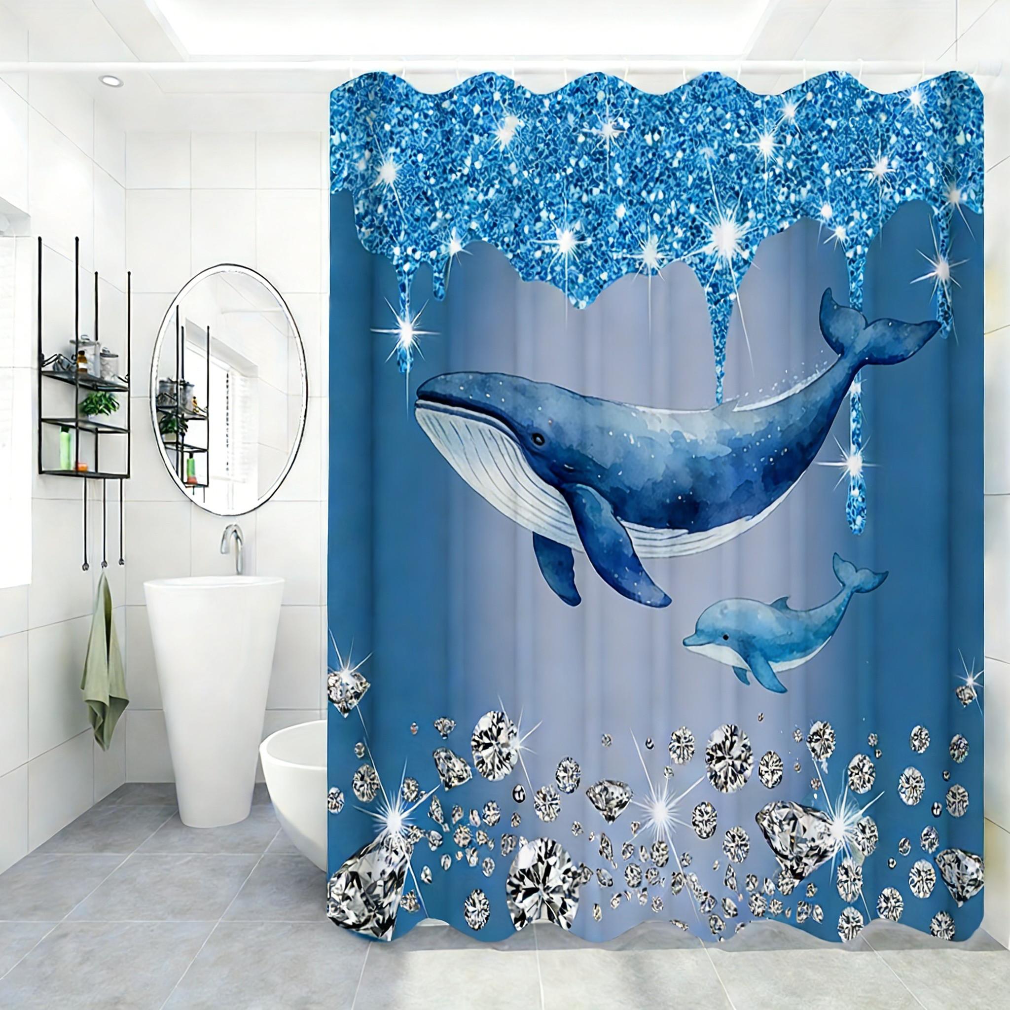 

Sparkling Blue Glitter Seahorse Underwater World Waterproof Shower Curtain W60H190(CM)-1 Pcs