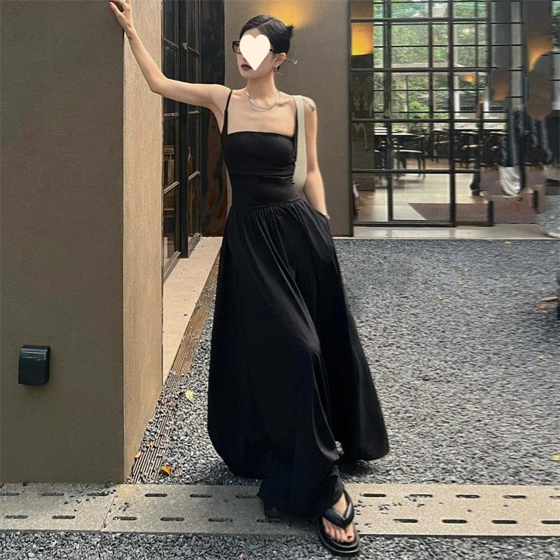 High-end Black Suspender Dress Women's Summer French Hepburn Gentle Wind Seaside Vacation Super Good-looking Long Skirt