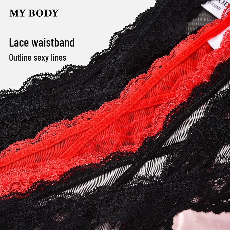 Mybody Sexy Lace Briefs with Cross Hollow-Out Design