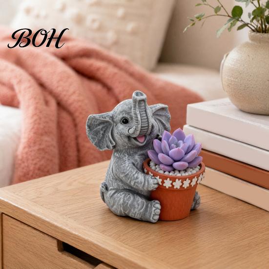 Weatherproof Planter Cute Elephant Planter, Small Animal Flower Pot, Indoor Outdoor Cactus Air Plant Holder for Home Office Desktop Decor Waterproof