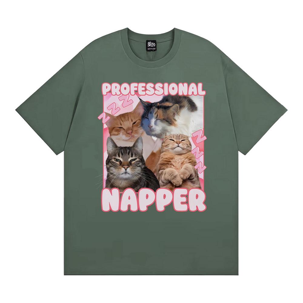 Professional Napper Sleeping Cats Graphic T Shirts Men Women Classic Fashion Aesthetic Short Sleeve T-shirts 100% Cotton T Shirt