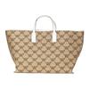 MCM Lauretos Canvas Tote Bag with Large Logo & Leather Handles for Daily & Travel Use