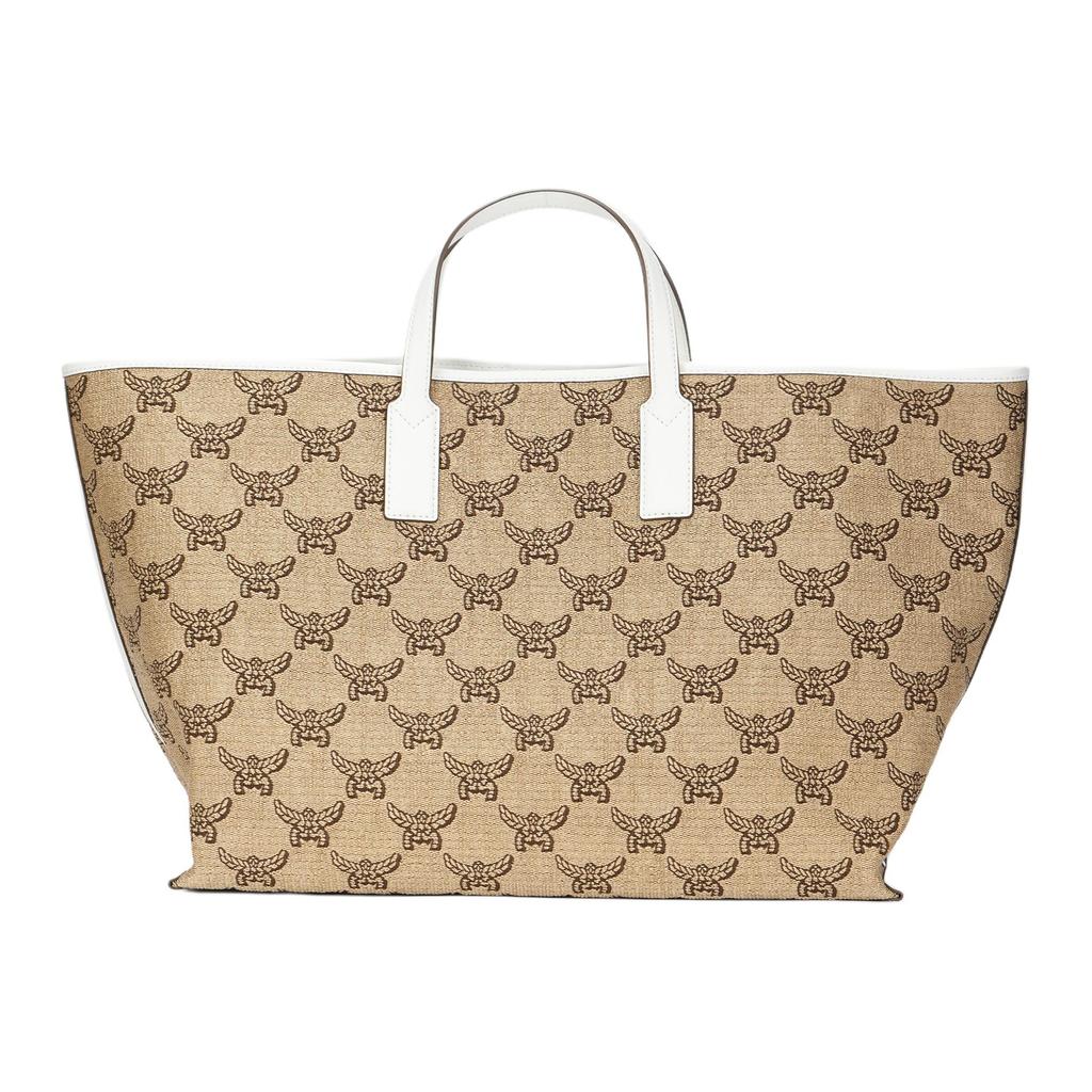 MCM Lauretos Canvas Tote Bag with Large Logo & Leather Handles for Daily & Travel Use