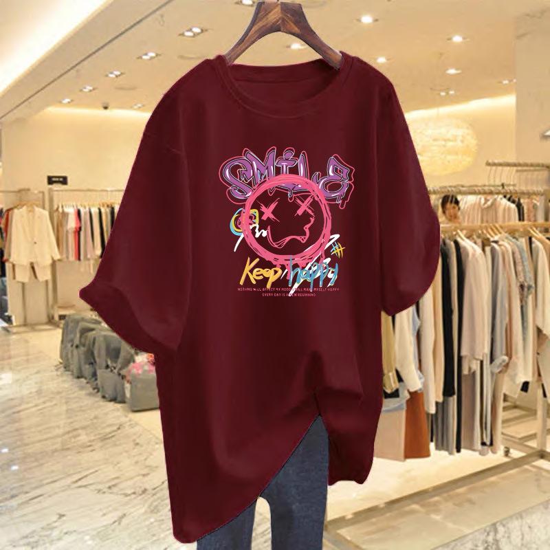 Women's Japanese Graffiti Print Loose Summer T-shirt - Short Sleeve, Versatile, Casual Style