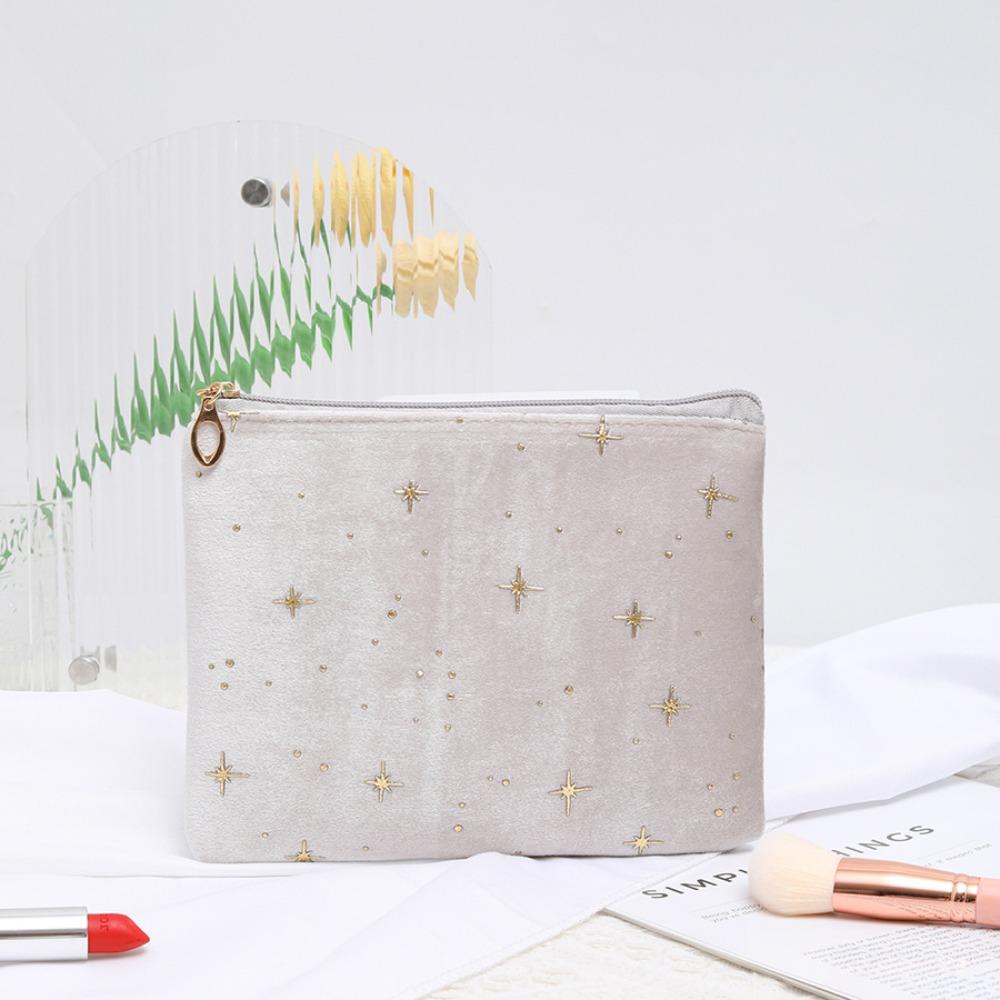 Fashion Portable Cosmetic Bag Hot Stamping Star Pattern Soft Velvet Women Toiletry Bag with Zipper Make Up Storage Bag