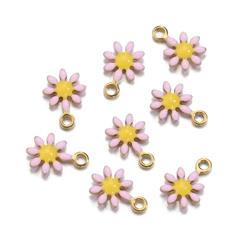 20pcs Enamel Daisy Flower Charms Stainless Steel Pendants Gold Color Beads for Bracelets Necklace Jewelry Making DIY No Fade