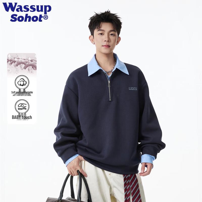 Wassup Sohot Men's American Retro Colorblock Half-Zip Sweatshirt