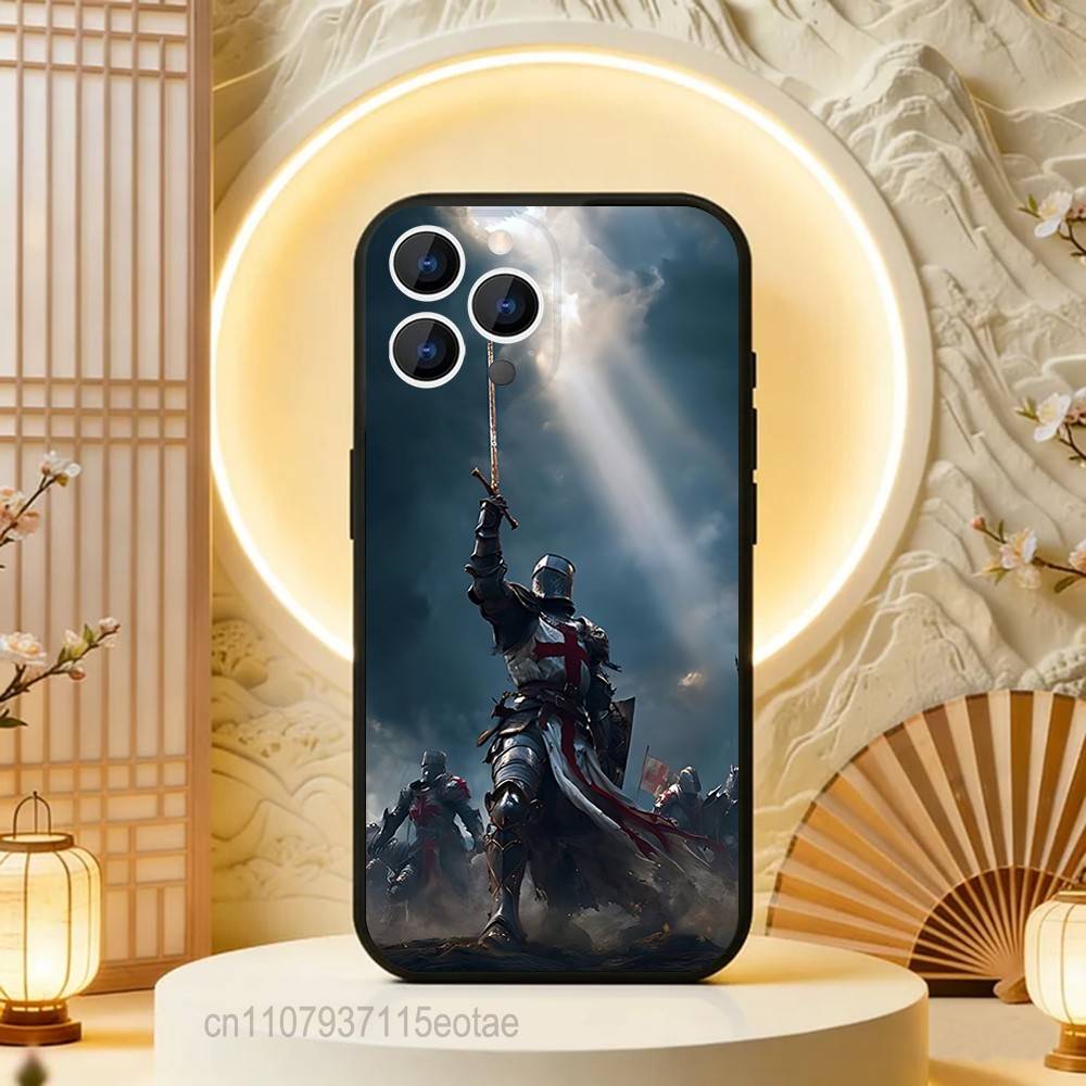 Crusaders Templar Knight art Black Soft Case For iPhone 17 13 14 15 11 16 12 Pro Max Pro Max Plus E Air Mini Phone Cover Shell