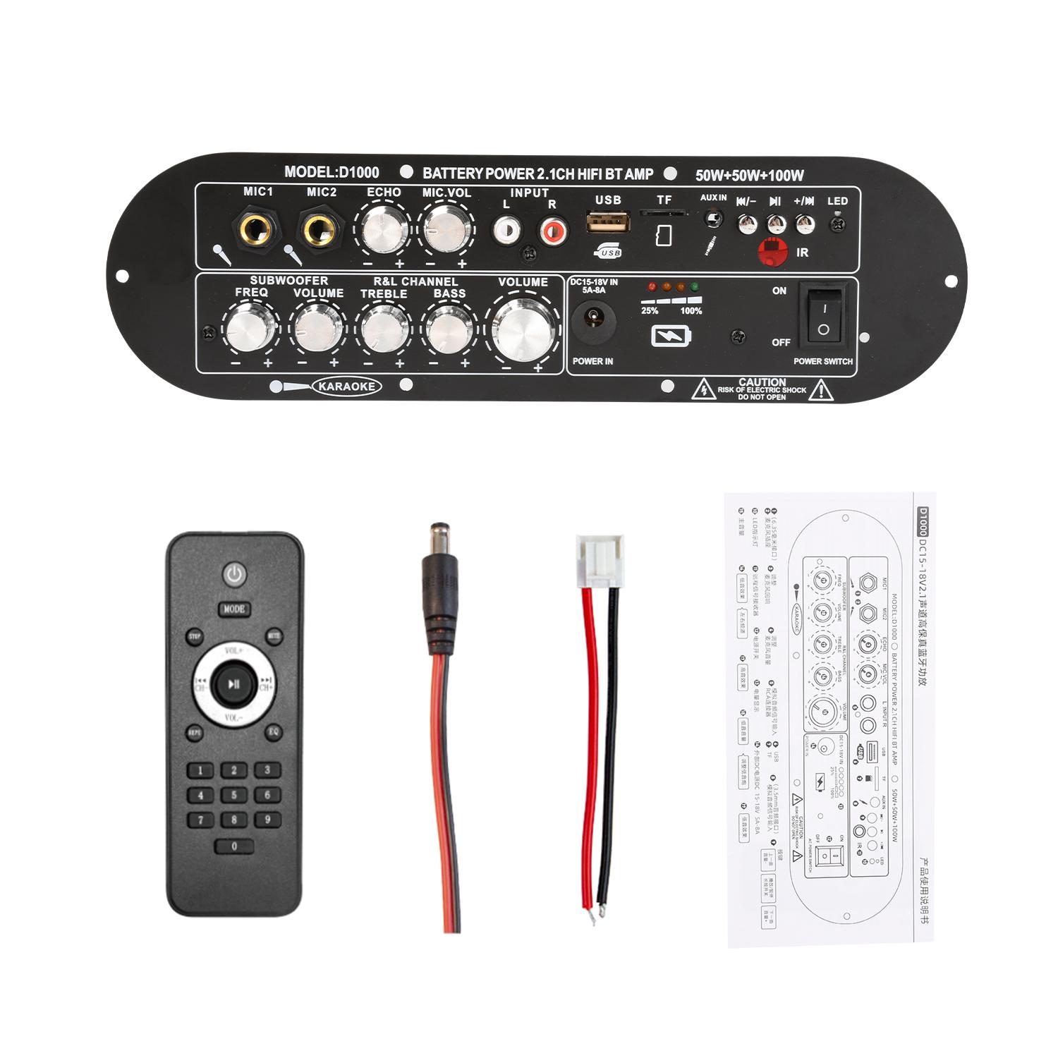 

DC15-18V High-Power Subwoofer Bluetooth Digital Amplifier Board 50W+50W+100W 2.1 Channel High And Low Frequency Modulation D1000 бежевий
