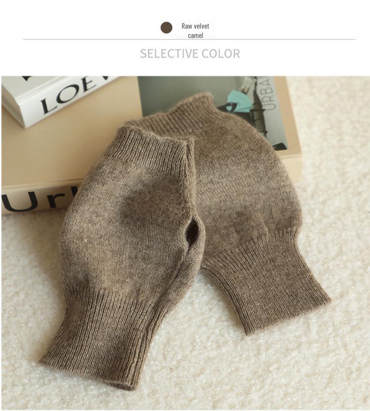 Women's 100% Pure Cashmere Half-Finger Gloves: Fingerless, Plain Knit, Warm and Cozy for Autumn/Winter