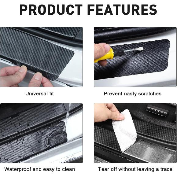 Tricolor Door Sill Protectors For Toyota Tacoma TRD 4Runner Tundra Rav4 Highlander Accessories, Carbon Fiber Front/Rear Door Sill Plate Guard, Retro
