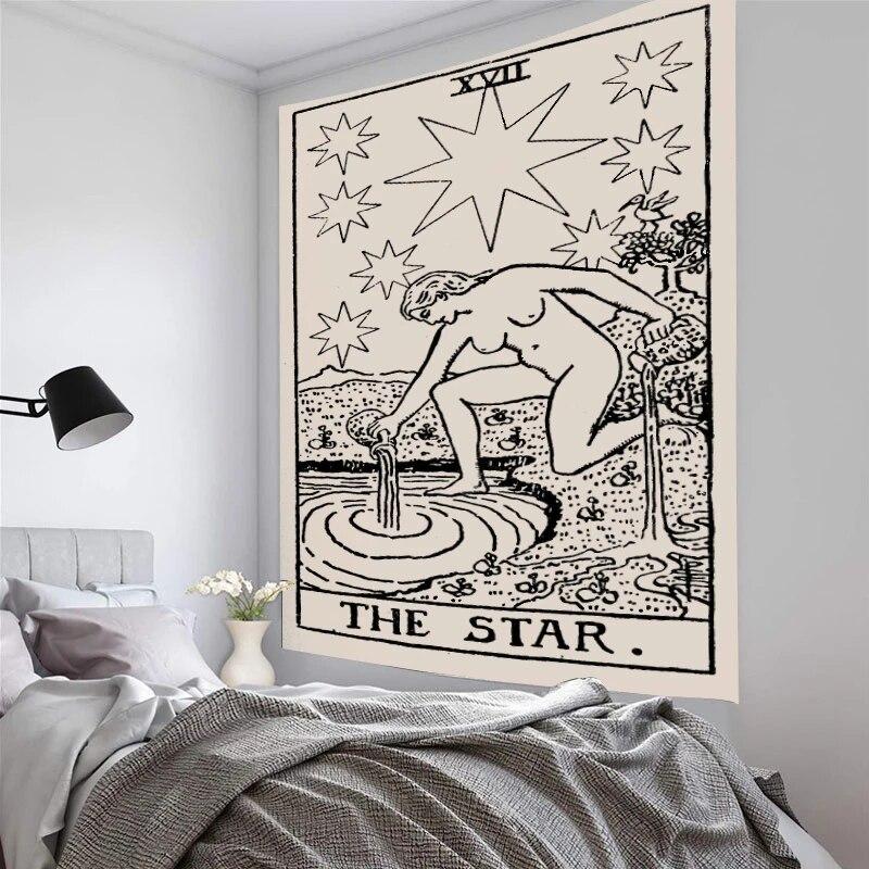 Mandala Karta Tarota Gobelin Wisząca na Ścianie Gobelin Słońce Księżyc Astrologia Czary Wróżenie Tkanina Dywan Dekoracja Domu